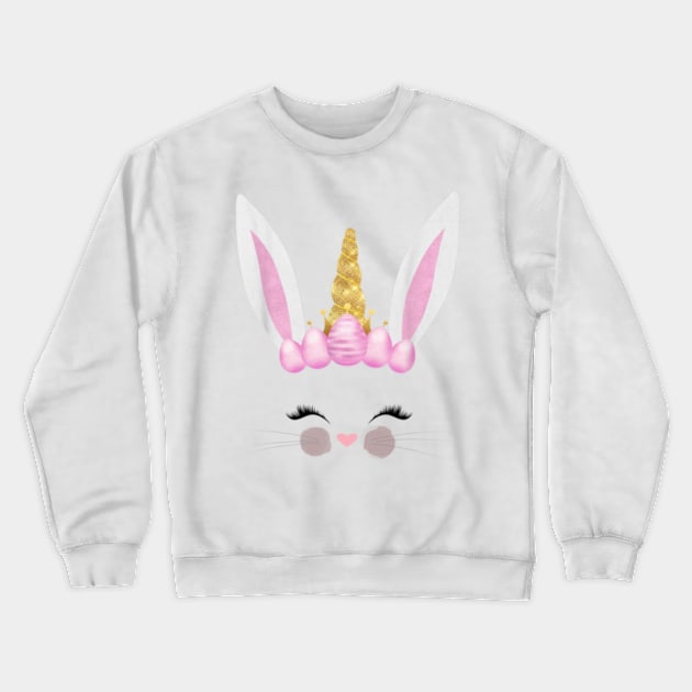 Girls Unicorn Easter Bunny Face Bunnicorn Egg Hunt Crewneck Sweatshirt by flickskyler179